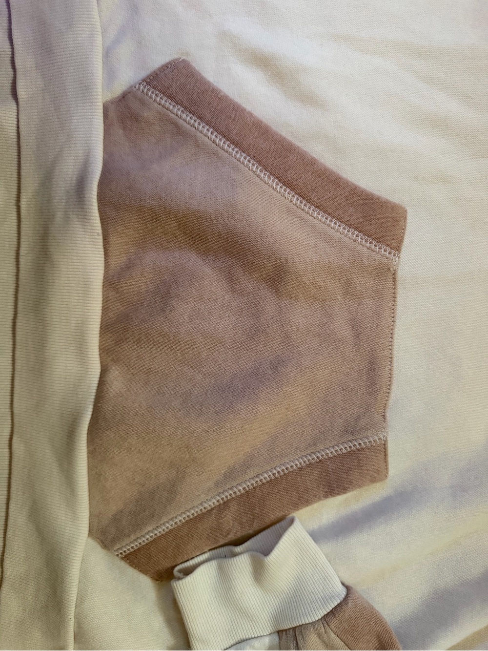 Vintage Havana Cream Hoodie with Tan/Blush Colorblock Panels - Picture 4 of 7